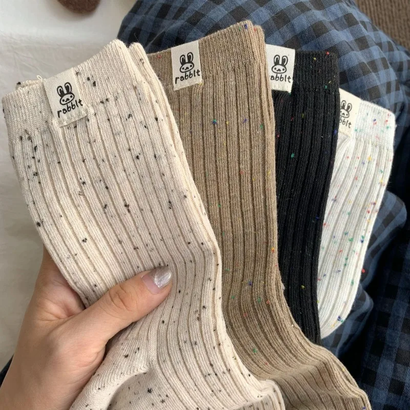Damensocken im koreanischen Stil, trendig, atmungsaktiv, lässig, Punkte, Cartoon-Crew-Socken für Mädchen, Neuheit, Farbe, warme Socken, bequem, weich Image