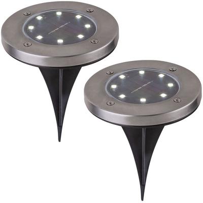 2x Solar Außen Spot Strahler Lampe Edelstahl Wasserfest outdoor Weg-Beleuchtung Garten Terrasse Image