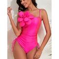 Damen Badeanzug Ein Stück Monokini Bademode Rückenfrei Bauchkontrolle Hohe Taillenlinie Schlank 3D Blumen Urlaub Strandbekleidung Feste Farbe Rundhalsausschnitt Ärmellos Badeanzüge