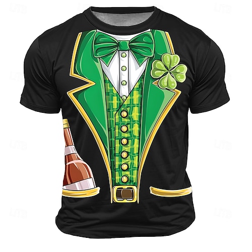 St. Patrick Herren Shamrock Kostüm T-Shirt T-Shirt Tee Kurzarm T-Shirt 3D Druck Rundhals-Hemd Designer Casual Party Urlaub Club Schwarz Grün Sommer Frühling Kleidung Bekleidung S M L XL XXL XXXL Image