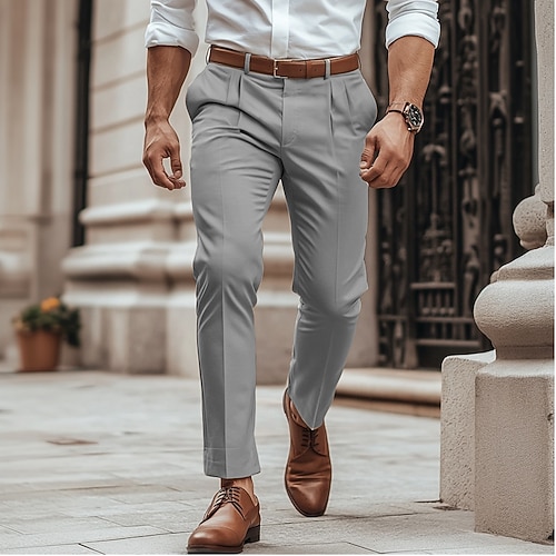 Herren Hose Anzughose Stoffhosen Sommerhose Freizeithose Fronttasche Gerader Schnitt Einfach Komfort Hochzeit Geschäft Lässig Mode Klassisch Dunkelbraun KhakiA Mikroelastisch Image