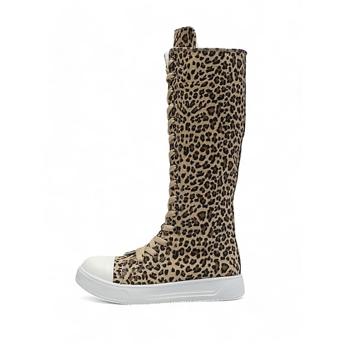 kniehohe Schnürstiefeletten aus schwarzem Canvas für Damen mit weißer Sohle – lässiges Schuhwerk im Retro-Stil für Alltag und Streetfashion Image