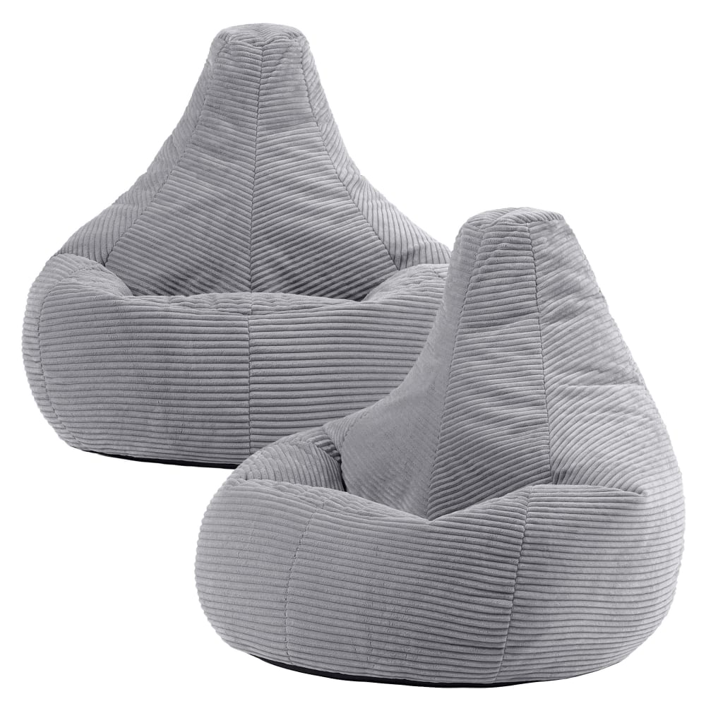 Lot de 2 poufs poire inclinables velours côtelé gris clair