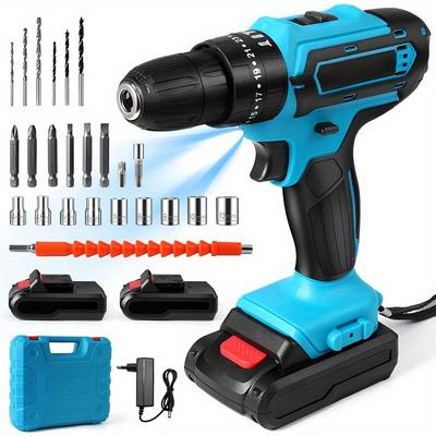 TEMU Goxaeee 28v Cordless Impact Drill, 1350 Rpm High- Drill, Screwdriver, Rechargeable Lithium Battery, Battery-powered, With 6500mah Capacity, Includes 2 Batteries, For ≤36v Operating Voltage Image