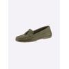 Mokassin HEINE, Damen, Gr. 38, grün (khaki), Leder, Rindsleder, Nubukleder, modisch, Schuhe