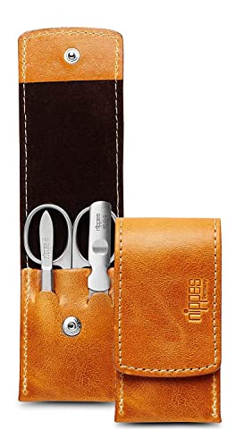 nippes Solingen Cognac Manicure Set, 3-Piece Cowhide Leather Case with Press Stud, Nail Care Set, Nail Scissors Set, Made in Germany