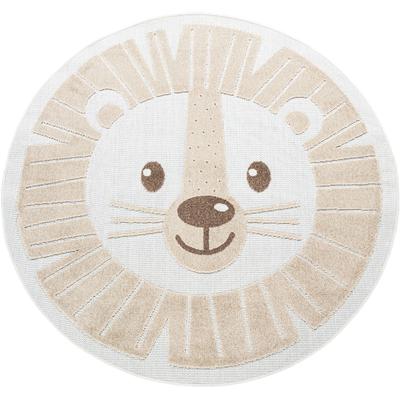 Kinderteppich PACO HOME "Tweet 464", beige, H:12mm Ø:120cm, Polypropylen, Teppiche, Flachgewebe, Hoch-Tief-Effekt, Motiv Löwe, In- und Outdoor geeignet Image