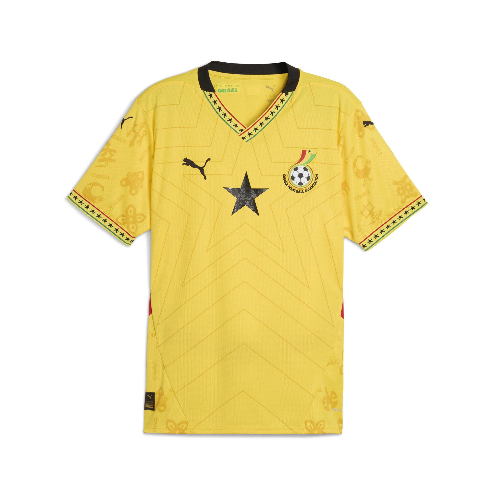 Trainingsshirt PUMA "Ghana 2025 Auswärtstrikot Herren", Herren, Gr. 3XL, gelb (pelé gelb schwarz), Obermaterial: 100% Polyester; Rippe: 97% Polyester, 3% Elasthan, bedruckt, regular fit, V-Ausschnitt, Shirts Image