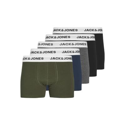 Trunk JACK & JONES JUNIOR "JACBASIC WHITE WB TRUNKS 5 PACK NOOS JNR", Kinder, Gr. 140, schwarz (schwarz pack:schwarz, navy blazer, dgm, forest night), Jersey, Obermaterial: 95% Baumwolle, 5% Elasthan, unifarben, körpernah, Unterhosen Image