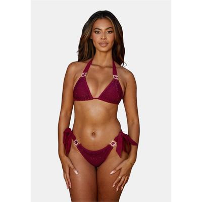 Bikini-Hose MODA MINX "Private Island", Damen, Gr. S, US-Größen, rot (bordeaux), 92% Polyester, 8% Elasthan, unifarben, Badehosen, mit seitlicher Bindung und tollem Steinbesatz Image