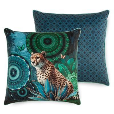Dekokissen HIP "Nyah", blau (dunkelblau, bedruckt), B:48cm H:7cm L:48cm Ø:48cm, Polyester, Samt, Dekokissen_Sitzkissen_Kissenhüllen, Mandala Image