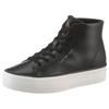 Plateausneaker CALVIN KLEIN JEANS "BOLD VULC FLATF MID LTH IN", Damen, Gr. 40, schwarz-weiß (schwarz, weiß), Leder, unifarben, sportlich, Schuhe, High Top Sneaker, Schnürboots mit CK Logo an der Ferse