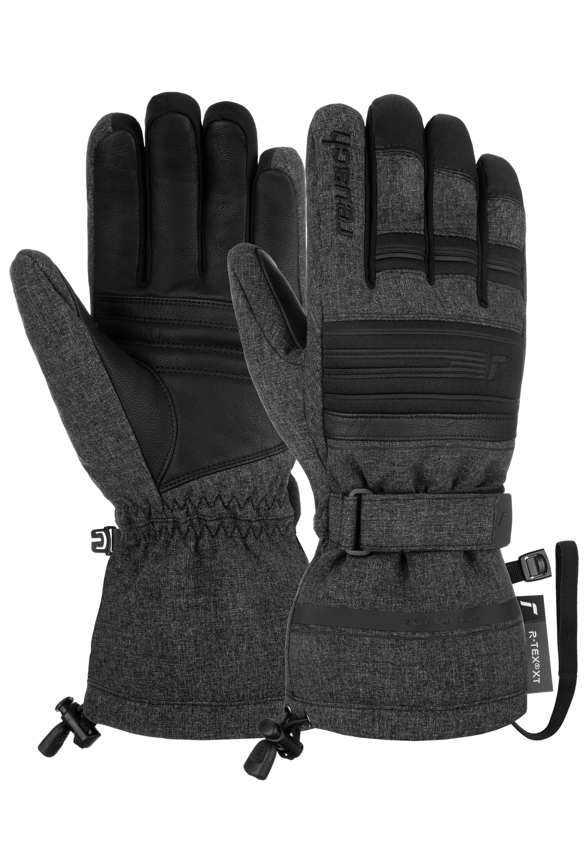 Skihandschuhe REUSCH "Conan R-TEX XT", Damen, Gr. 10.5, schwarz (dunkelgrau, schwarz), 86% Polyester, 10% Ziegenleder, 4% Polyurethan, Sportlich, Handschuhe, mit wasser- und winddichter Membran Image