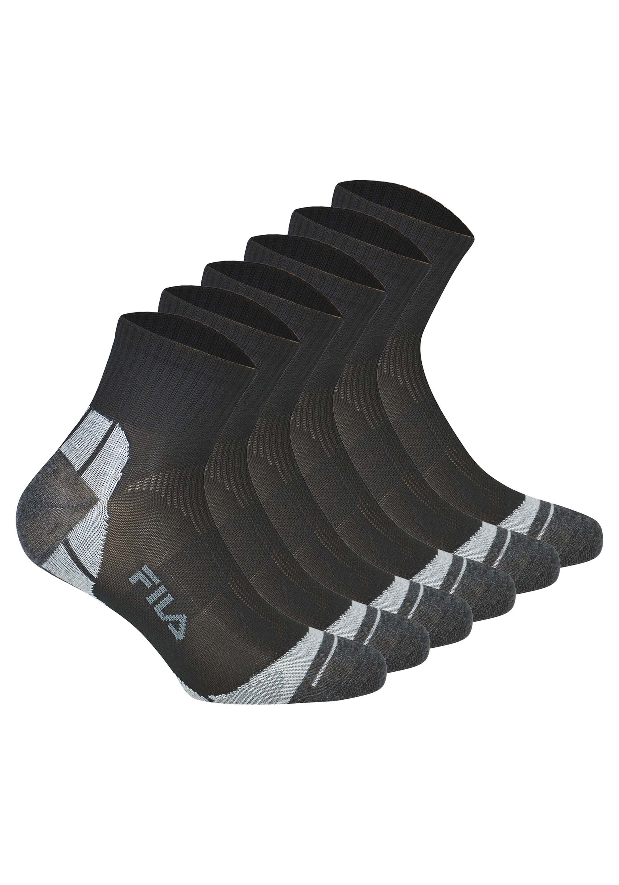 Kurzsocken FILA "Socken FILA QUARTER UNISEX SOCKS MULTISPORT 3P 6er Pack", Herren, Gr. 39-42, schwarz, Obermaterial: 87% Polyester PES. 10% Baumwolle CO. 3% Elasthan EL., Socken