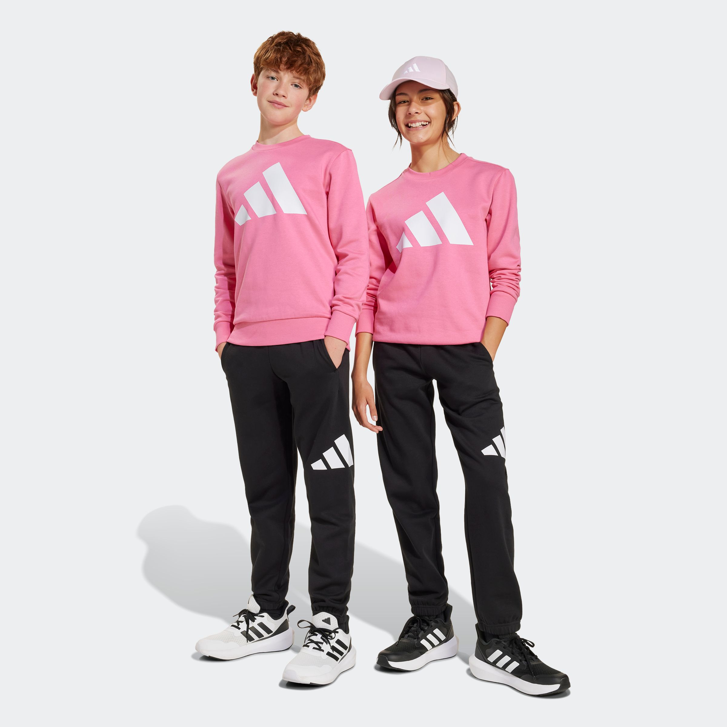Trainingsanzug ADIDAS SPORTSWEAR "J BL FL JOG 240", Kinder, Gr. 140, pink (pink fusion, weiß), Obermaterial: 70% Baumwolle, 30% Polyester, Sportlich, Sportanzüge Image