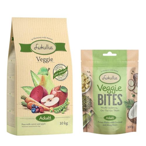 Lukullus Kombi-Paket: Kaltgepresst Veggie Trockenfutter + Veggie Bites Snack - 10 kg Kaltgepresst...