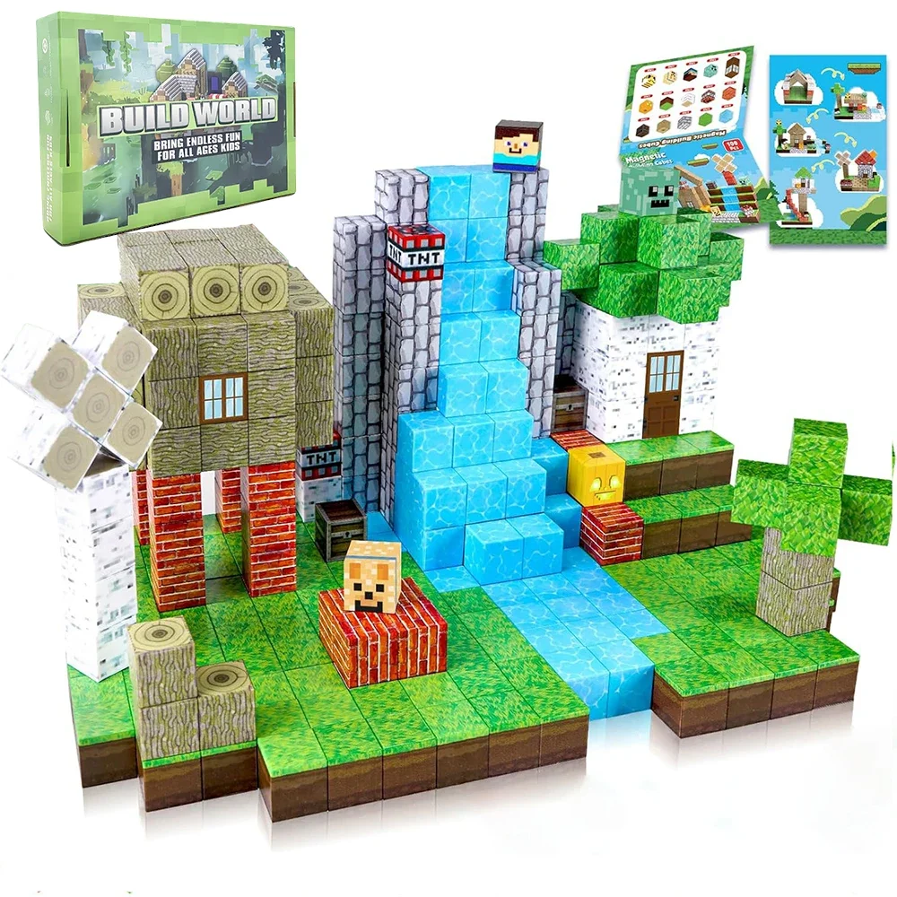 Blocchi magnetici Mine World Set cubo magnetico per ragazzo ragazza bambino età 3+ modello fai da te bambini stelo stelo giocattolo sensoriale regalo