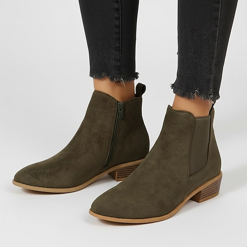 Chelsea-Stiefeletten aus Wildleder für Damen mit seitlichem Reißverschluss, kurze Schlupfstiefel mit niedrigem Blockabsatz für lässige Herbstoutfits, Spaziergänge im Freien und den Alltag Image