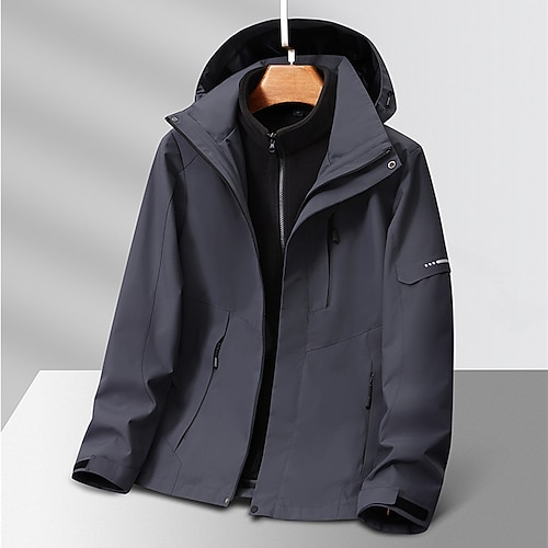 Damen Softshelljacke Wanderjacke Wintermantel Winter Herbst Draussen Thermowarm Fleece-Futter Winddicht Wasserabweisend 3-in-1-Jacke Winterjacken Windjacke Reisen Dunkelgrau Schwarz Elfenbein Rosa Image