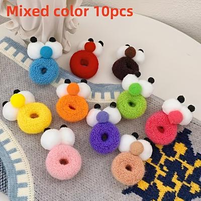 TEMU 10pcs Cute Cartoon Big Eyes Hair Ties For Girls - Soft Polyester & Spandex, Hand Wash Only - Perfect Daily Accessory