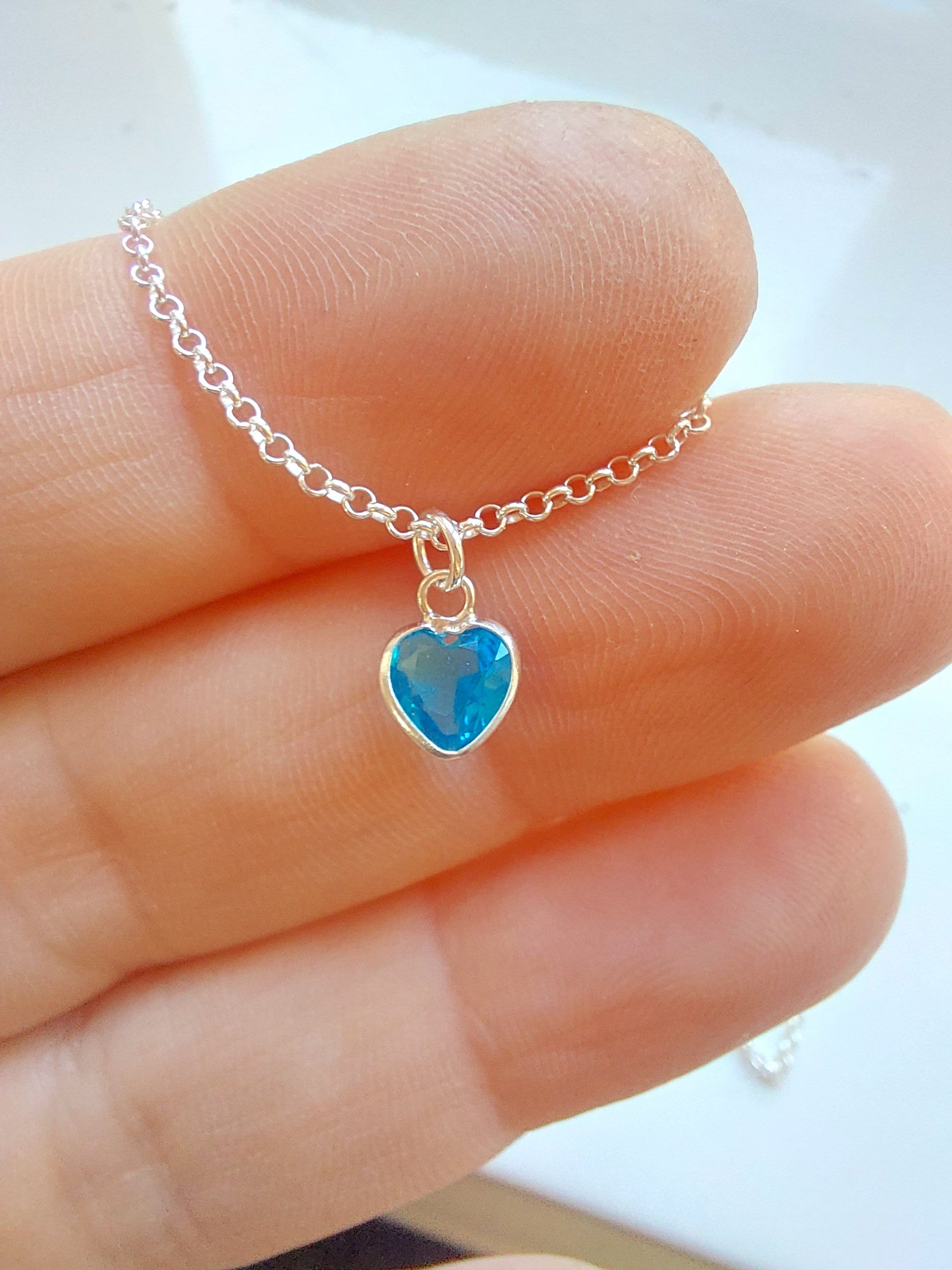 Collana con ciondolo a forma di cuore in argento sterling con acquamarina, collana a cuore, collana con acquamarina, collana con ciondolo a forma di c