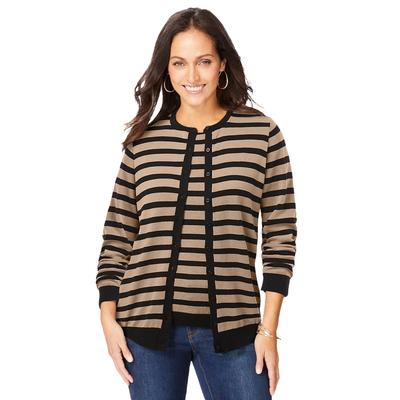 Plus Size Women's Fine Gauge Cardigan by Jessica London in New Khaki Stripe (Size 34/36) Sweater