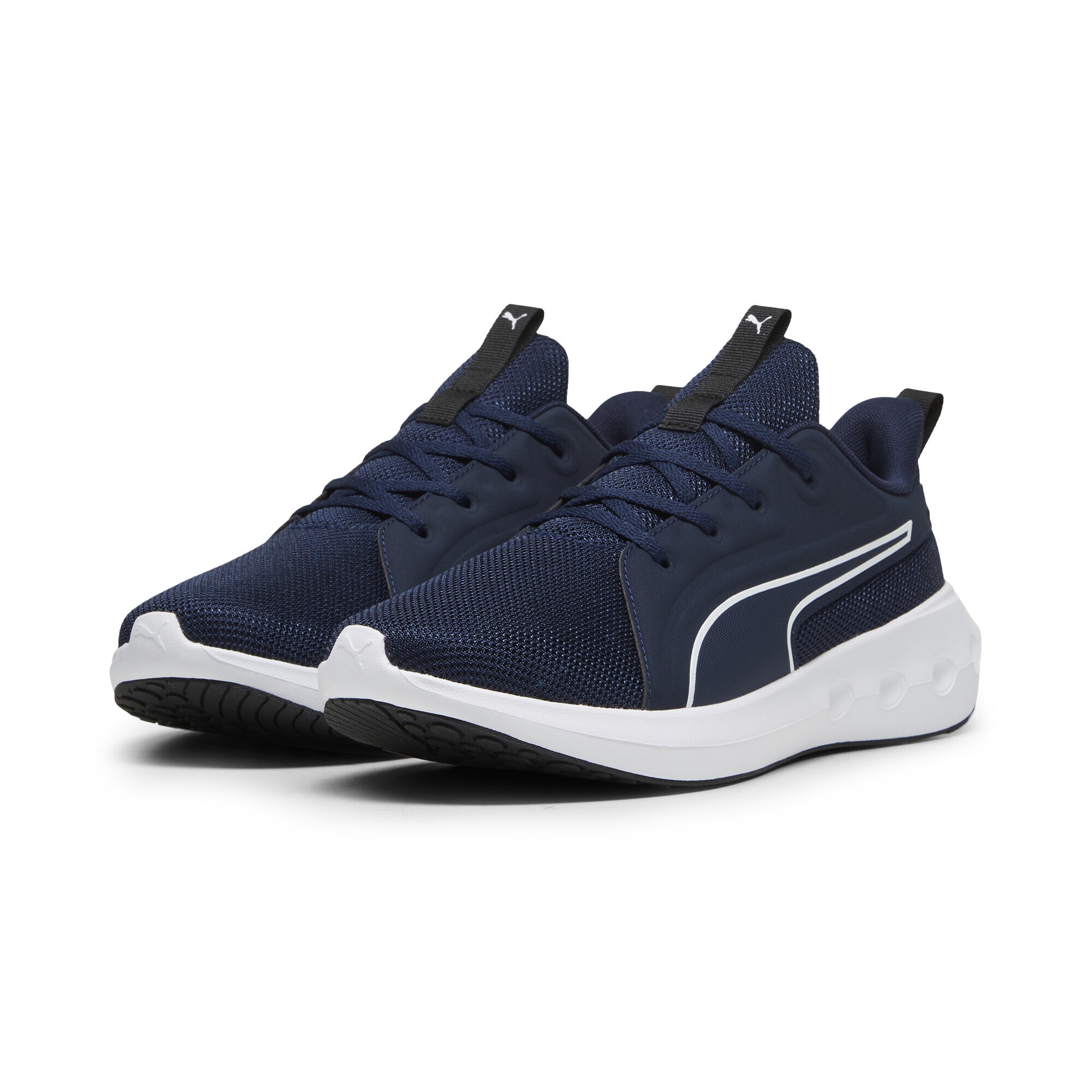 Trainingsschuh PUMA "SOFTRIDE Carson Laufschuhe Erwachsene", Damen, Gr. 44, blau (club navy weiß schwarz blau), Obermaterial: Textil, Synthetik; Futter: Textil; Innensohle: Textil; Laufsohle: Gummi, Schuhe