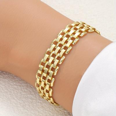 TEMU 18k Golden Plated Bracelet For Women - Hip Hop Style, No Mosaic, Daily & Vacation Wear, All Compatible