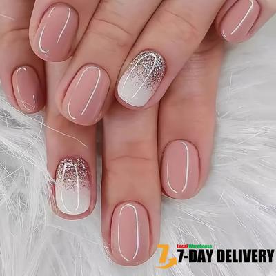 TEMU 24pcs European American Inspired Round Shaped Fake Nails, Cinnamon Cream With Red And Rhinestones, Wearable Nail Art Set