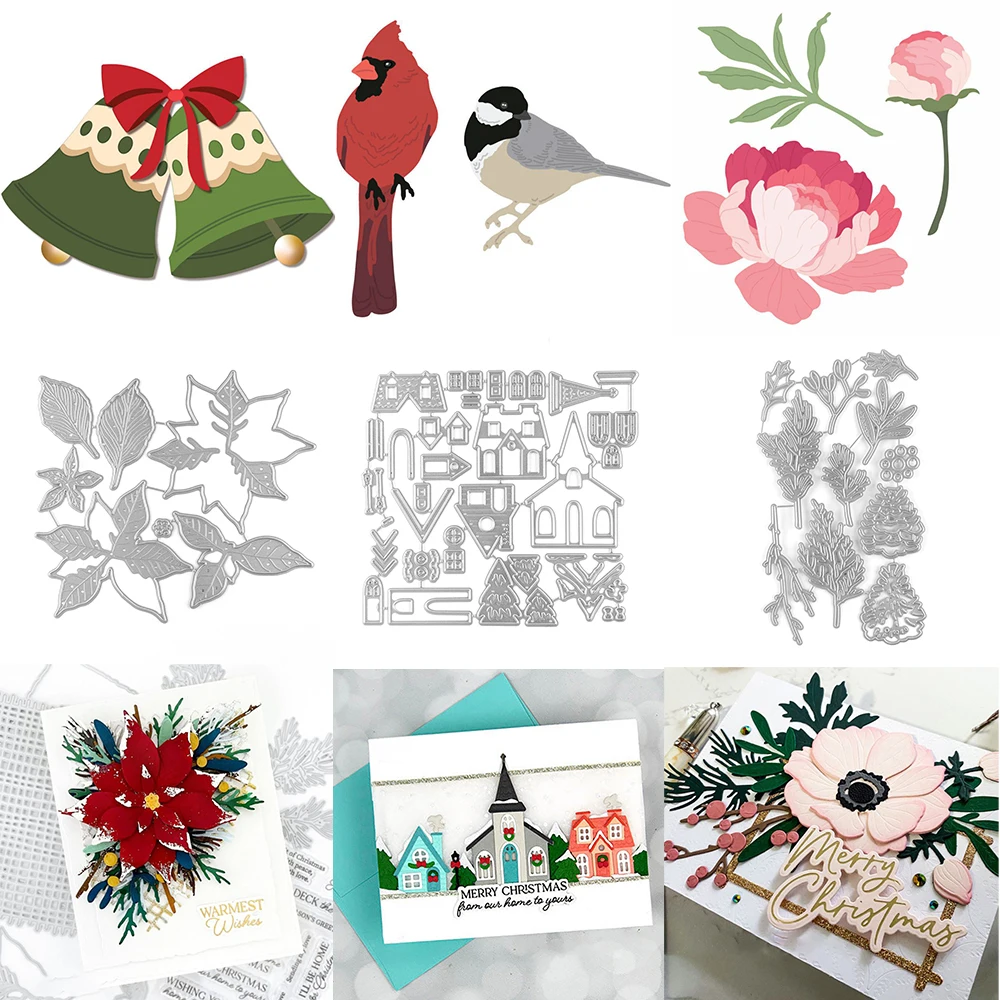 Matrices de Découpe en Métal, Village d'Hiver, Verdure, Oiseaux, Gaufrage, pour Carte de Bricolage, Fournitures d'Artisanat, Scrapbooking, Modèle