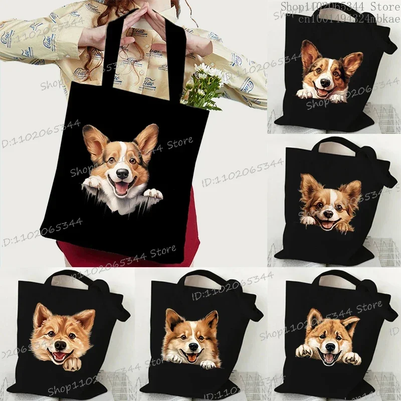 Corgi Shiba Inu série d'animaux drôles sac à main femmes mode 3D chien impression sac à provisions amoureux des chiens sac fourre-tout réutilisable hommes sac à bandoulière