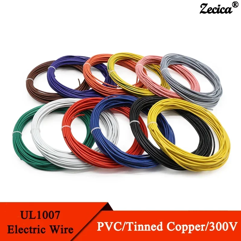 5/10M UL1007 PVC verzinntes Kupferdrahtkabel 16/18/20/22/24/26/28/30 AWG Weiß/Schwarz/Rot/Gelb/Grün/Blau/Grau/Lila/Braun/Orange