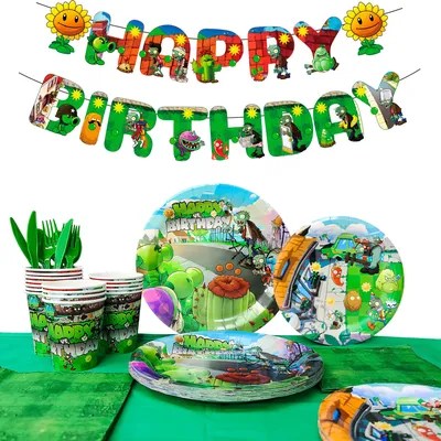 Plants vs Zombies Party Tableware, 128pcs Plants vs Zombies Tableware Set-Plants vs Zombies Banner