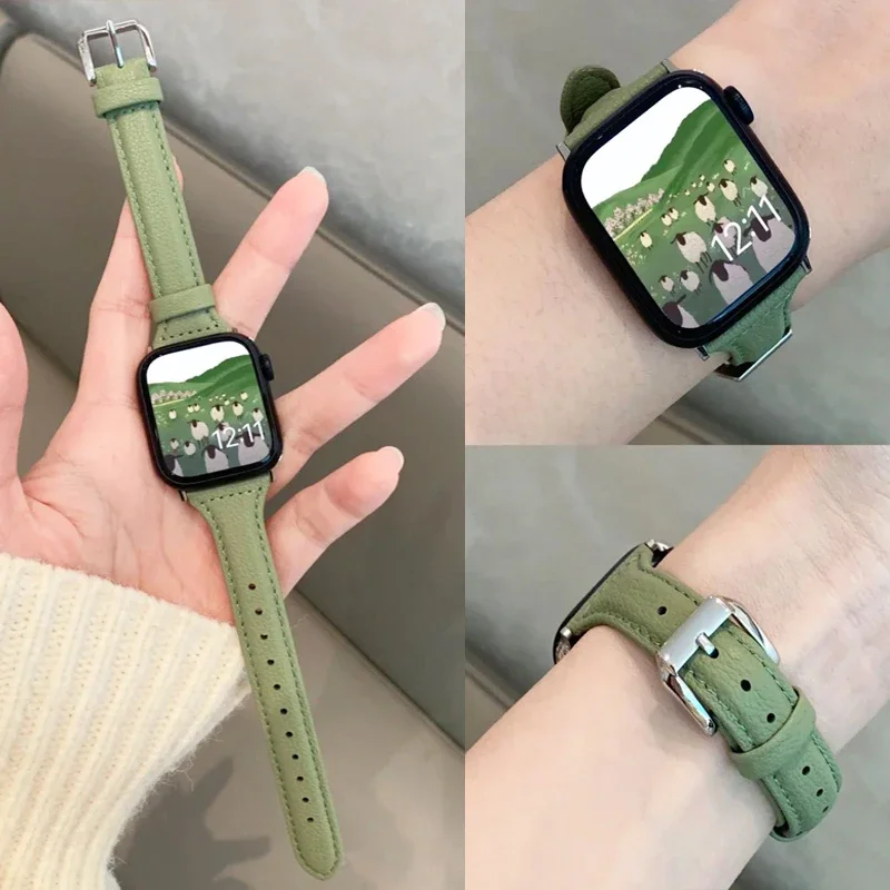 Schlankes Lederarmband für Apple Watch-Armbänder 41 mm/45 mm 42 mm 46 mm 40–44 mm Sportarmband iWatch Serie 10 9 8 7 4 5 6 SE Ultra 2 49 mm Image