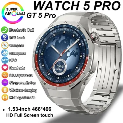 GT 5 Pro 2025 New SmartWatch Men 466*466 HD Screen 24h Blood Pressure Monitoring Men's Women NFC GPS Outdoor Sports Smartwatch