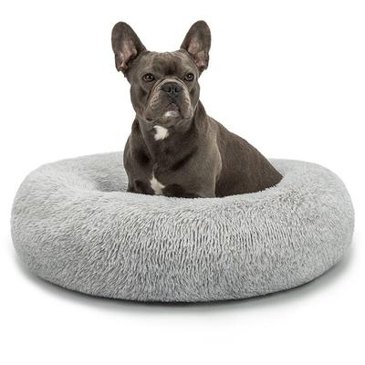 lionto Hundebett aus Plüsch in Donut-Form, 70 cm Durchmesser, hellgrau