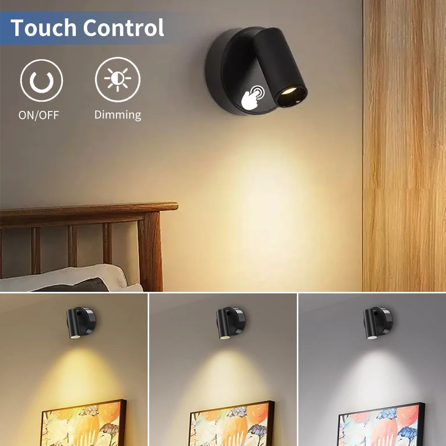 Magnetische LED-Wandleuchte, Touch-Steuerung, Nachtlicht, kabellos, wiederaufladbar, 3-Farben-Wandleuchten, tragbares Licht, Leselampe für Schlafzimmer