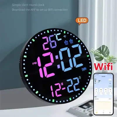 Smart Wifi Bunte LED Große Digitale Wanduhr Temperatur Datum Woche Display Dual Alarme Digitaluhr 12/24 h HomeDecor Fernbedienung