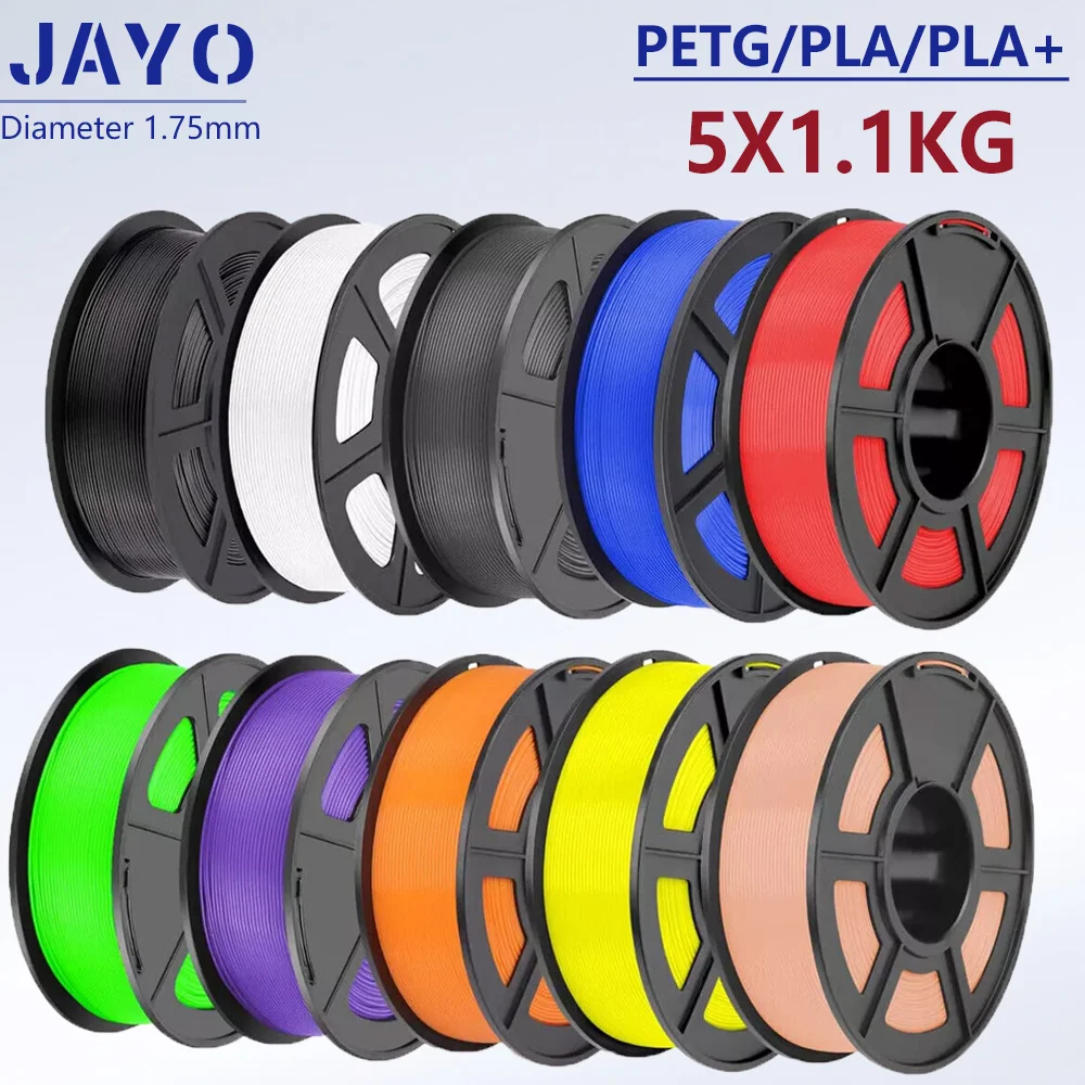 JAYO 3D PETG/PLA/PLA PLUS Filament 1,75 mm PLA Filament 5 Rollen für Bambu FDM 3D Drucker Ordentlich gewickeltes 3D-Druckmaterial für 3D Image