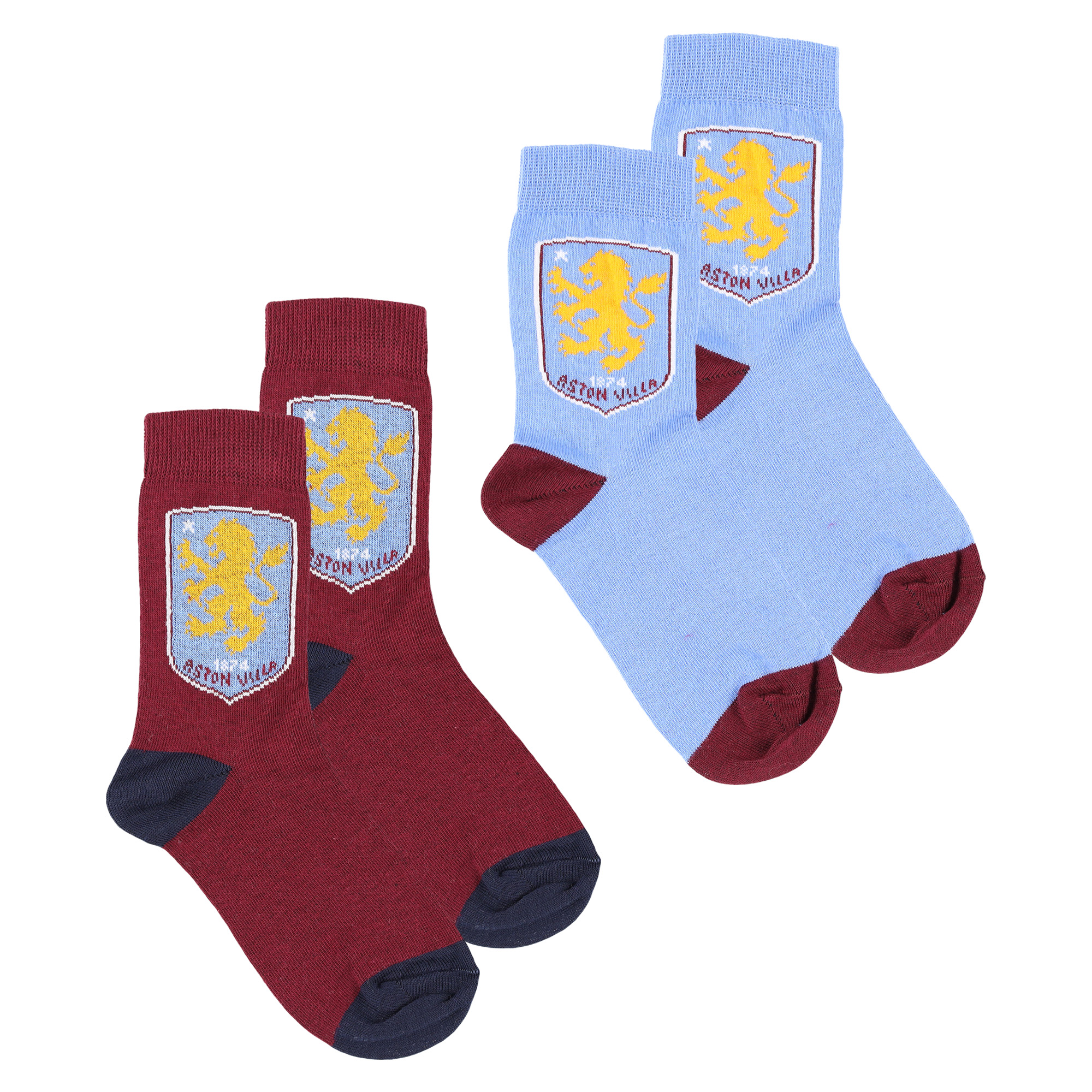 Aston Villa 2 Pack Crest Socks - Sky/Claret - Kids Image