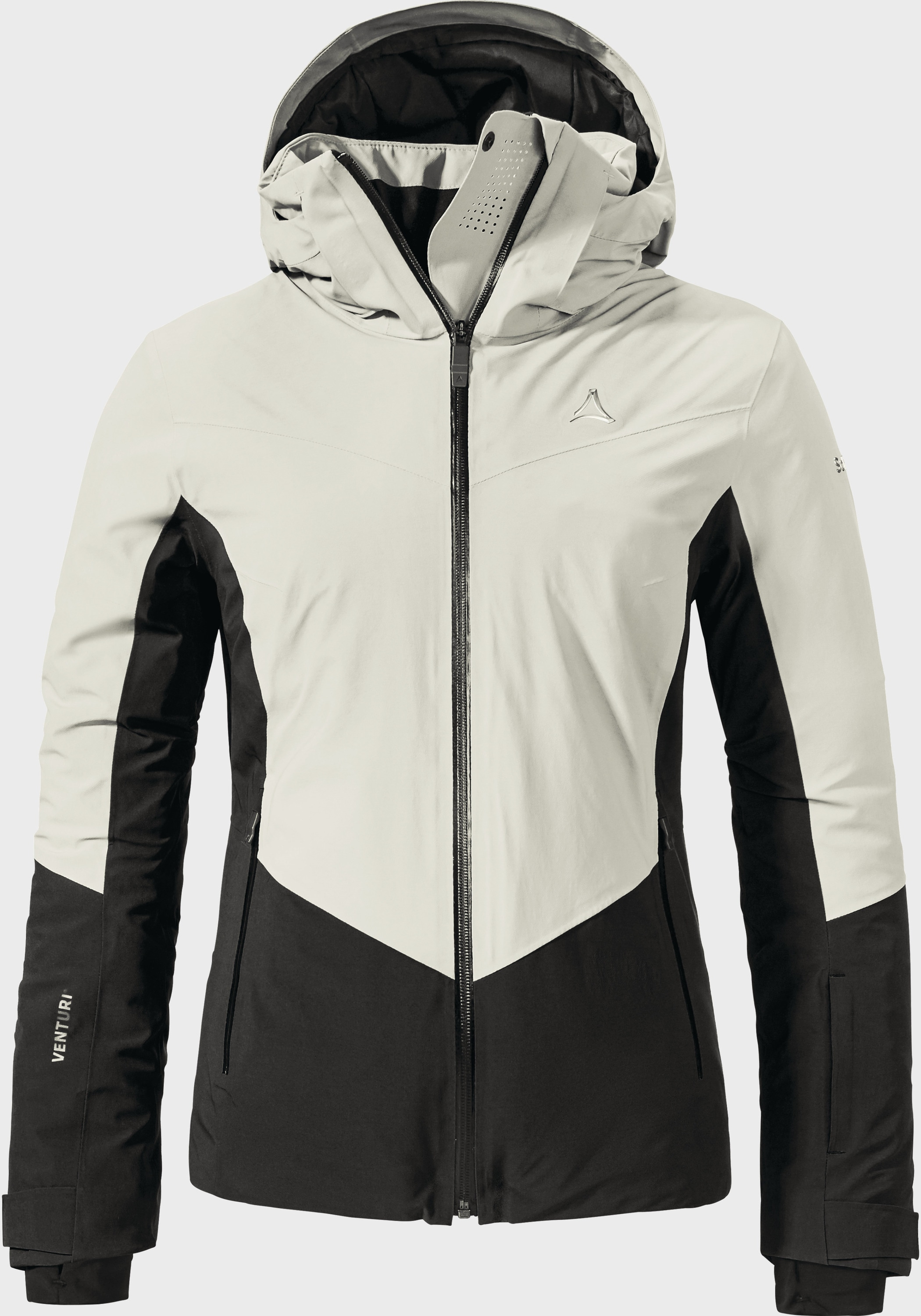 Outdoorjacke SCHÖFFEL "Ski Jacket Style Safuna WMS", Damen, Gr. 36, beige (9040, natur), Oberstoff : 88% Nylon 12% Elasthan Futter : 100% Polyester Futter Mittleres Rückenteil: 84% Nylon 16% Elasthan Wattierung : 100% Polyester, regular fit, hoch... Image