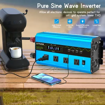 Pure Sine Wave 6000W/8000W Inverter LVYUAN 12V/24V to 110V-130V LCD Display Smart Fans Solar Power