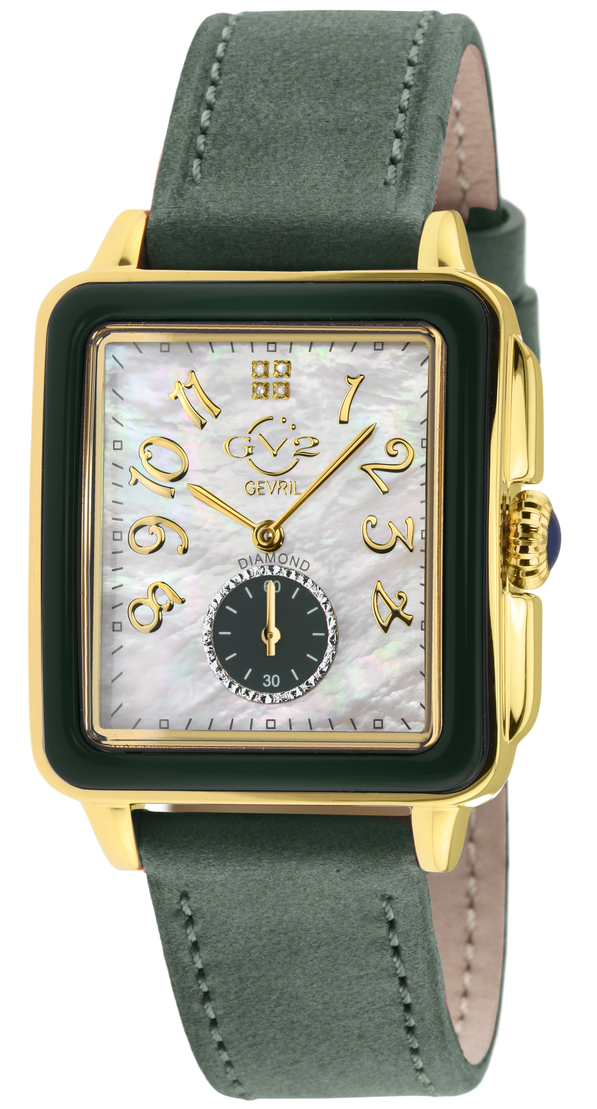 Gv2 Womens Bari Viva Dark Green Enamel White MOP Dial Diamond Watch, Dk Handmade Italian Leather Strap - Grey - One Size