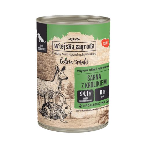 Sparpaket 32x400g Wiejska Zagroda Dog Reh mit Kaninchen Hundefutter nass