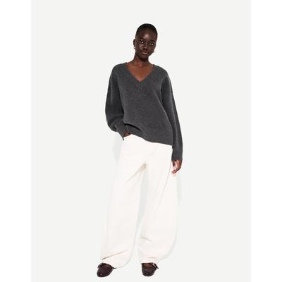 Bershka Oversize V-Neck Sweater Women S Grey