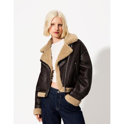 Bershka Faux Shearling Biker Jacket Women S Brown