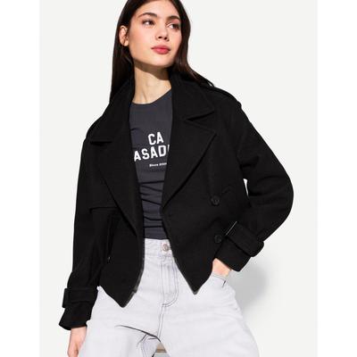 Bershka Short Soft Trench Coat Women L Black