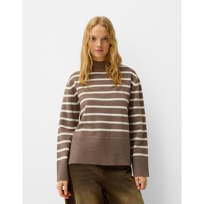 Bershka High Neck Sweater Women M Brown