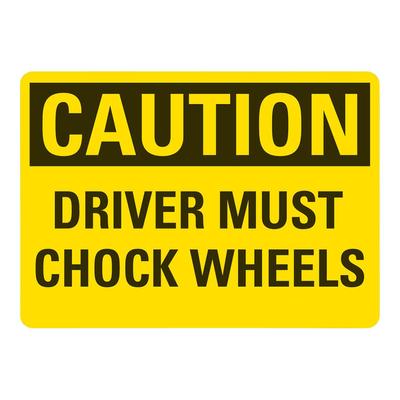 Lavex 10" x 7" Engineer-Grade Reflective Adhesive Vinyl "Caution / Driver Must Chock Wheels" Safety Label