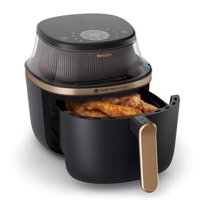 PHILIPS Heissluftfritteuse "Airfryer 3000 NA332/00, mit 6.2L, Sichtfenster", schwarz (schwarz, kupfer), B:32,4cm H:30,3cm T:43,6cm, Fritteusen, RapidAir Plus Technologie und 16 Kochfunktionen; Schwarz/Kupfer